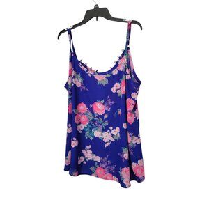 Women's Plus 3 Torrid Blue Pink Floral Tank Camisole Silky